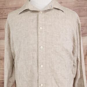 Joseph Abboud Shirt Mens‎ 2XL Beige Solid Long Sleeve Linen Button Up Casual